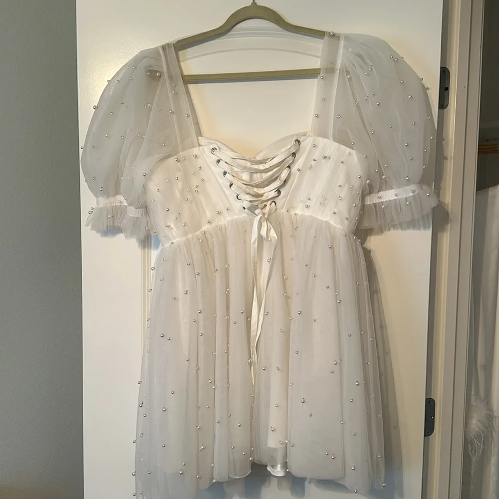 Ava Gowns Pearl Mini Dress - White - Picture 2 of 6